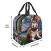 Sibérien Husky isolé déjeuner sac fourre-tout pour les femmes réutilisables refroidisseur thermique boîte à lunch travail école nourriture pique-nique Ctainer sacs k53y #