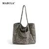 Evening Bags MABULA Languid Style Leopard Printed Ladies Canvas Shoulder Bag Big Soft Animal Pattern Shopper Purse 2024 Autumn Eco Handbag