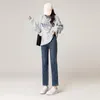 Jeans pour femmes taille haute mince 2024 automne porter polyvalent vintage bleu élastique tube droit tube de fumée pantalon court