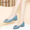 Casual Shoes Luxury Soft Leather Women 2024 Four Seasons Versatile Medium Heel Single Thick Shallow Mouth Women's