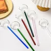 Cucchiai Cucchiaio in vetro borosilicato con manico lungo colorato Resistente al calore, beccuccio per zuppa profonda, piccoli utensili da cucina