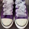 Scarpe casual Viola con strass in pizzo Allacciate a mano su tela personalizzate Primavera e autunno High Top Uomo Donna Taglie forti 35-46