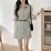 Sukienki zwyczajne projekt Japonia Style Kobiety Korea Basic Wear Office Lady Robe Solid Vintage Elegancka mini -koszula