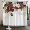 Rideaux de douche Fleurs en fleurs européennes Rideau de style rural Décoration de la maison 180x200cm Tissu imperméable Salle de bain avec crochets