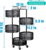 Kitchen Storage Fruit Vegetable Basket For Rotating Rack 5 Tier Rolling Cart With Top Lid Large Metal Wire Wheels