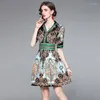 Party Dresses 2024 Summer Dress European Station Women's Fashion Vestidos Lapel Colaor Matchande retrotryck Temperament Slim Midi