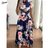 Casual Dresses Pulabo Spring Autumn Womne's Dress Bohomia Flower Print Maixi Fashion Belt Tunic Boho Eveing ​​Party Midi Vestido