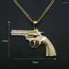 Pendentif Colliers Micro Pavé CZ Pierre Glacé Bling Big Revolver Gun Collier 316L En Acier Inoxydable Hommes Hip Hop Rock Bijoux