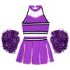 Kids Girls Cheerleader Uniforme Halter Neck Mesh Patchwork Lettres Crop Top imprimées avec une jupe plissée et des balles de fleurs de 2 pcs