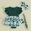 Rompers Pudcoco Born Baby Girl St Patrick S Day Outfit Clover Romper Dress Ruffle Short Sleeve Jumpsuit Bodysuit With Headband 0-18M