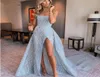 2020 Neue Sexy Luxus Baby Blue Mermaid Prom Kleider Mit Abnehmbarer Schleppe High Side Split Pailletten Spitze Lange Prom Kleider formale Dre2738867