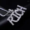 Chains Letter RICH Pendant Full Paved 5A Cubic Zirconia Luxury Iced Out Bling Sparkling Men Hip Hop Necklace Tennis Chain