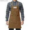 Aprons Custom Embroidery Kitchen Men and Women Chefs Cooking Baked Milk Tea Shop Barista Barbecue Overalls Waterproof Canvas Apron Y240401