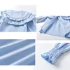 Blouses pour bébés filles, chemises blanches et bleues pour enfants de 1 à 6 ans, hauts à col de poupée, vêtements de Style coréen pour enfants de 1 à 6 ans, printemps-automne, 240326