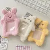 Lindo gato conejo de peluche titular de la tarjeta fotográfica funda protectora funda protectora de la tarjeta de identificación del estudiante con llavero colgante F6gf #