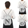 Kordelbeutel schwarze grafische Alphabet -Druck Frauen Yoga Bag Männer Sportsäcke Zeichnen Taschen Weiße Basketballbeutel H6OW#