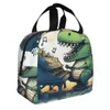 pianoforte Musica Dinosauro Carto Comic Trex Lunch Tote Lunchbag Lunch Box Bag Kawaii Lunch Bag E8ZR #