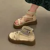 Klänningskor tjock solade kvinnors sandaler Fairy Style 2024 vävt svartvitt sommarresa dragkedja romersk