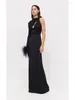 Robes décontractées BEVENCCEL 2024 Noir Sexy Une épaule à manches longues Plumes Robe Femmes Creux Out Élégant Celebrity Party Maxi