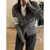 TB Wang Xinling's Button Three Color Slim Fit Edition Classic Four Bar Cotton Sticked V-Neck Cardigan for Women in Work