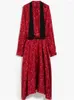 Robes décontractées 2024 Printemps Femmes Robe d'impression florale Sergé Soie Couvert Boutons Ruban À Lacets À Manches Longues Robe Midi