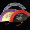 装飾的な置物日本のヴィンテージシルク折りたたみファン竹シャンクフラワーバードクラシックダンスハンドエレガント女性ホームファン