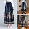 Jupes Style chinois Femmes Maxi Jupe Taille Haute Traditionnelle Vintage Élégant Phoenix Imprimer Hanfu Plissé À Lacets Cheval Visage