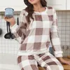 Hemkläder Vinterpyjamas uppsättning för kvinnor varm höst och förtjockad plysch casual sömnkläder Långärmade kläder