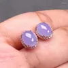 Dangle Earrings Violet Small Ear Studs Inlaid Natural Chalcedony Fashionable Temperamental All-Match Exquisite Ear-Caring Gift For Family