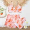 Swimwear Girls 'Summer Crisscross to Tying Impring Floral Imprimer trois pièces de maillot de bain Baby Girl 2-12 ans