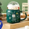 Tazze Tazza da caffè in ceramica da 450 ml Regalo di Natale Tazze con stampa pupazzo di neve con coperchio Impugnatura creativa Articoli per bicchieri da viaggio Decorazioni per la casa