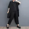 Pantalon de deux pièces pour femmes # 2721 Printemps Été Noir Asymétrique Chemise longue et Harem Femmes Lâche 2 Tenues pour ensemble de style coréen