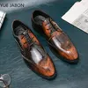 Chaussures habillées Oxford marron noir pour hommes bande élastique de mariage bout rond printemps automne cuir sculpté à la main taille 38-48