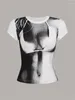 Women's T Shirts Grunge Punk Short Sleeve Body Print Shirt Women Summer Sexy High Street Y2K Style Slim Fit Graphic Tee Top Streetwear