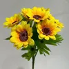 Dekorativa blommor Gul Autumn Decoration Flower 7 Heads Sunflower Silk Artificial Home