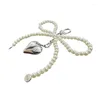 Porte-clés élégant ruban papillon porte-clés coeur pendentif perlé porte-clés femmes accessoire