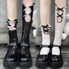 Women Socks Retro Sweet Lolita Calf Girls JK Bowknot Hollow Stockings Black White Ruffle Sock Personality Spets Hosiery