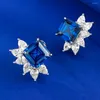 Studörhängen Wong Rain 925 Sterling Silver Asscher Cut 8 MM Sapphire Emerald Gemstone Fine Women Ear Studs Wedding Party Jewelry