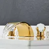Смесители для раковины в ванной комнате, смеситель для раковины, водопад, ретро-шкаф, с тремя отверстиями, латунный и холодный золотой XR8281
