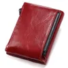 Kavis kadın cüzdanlar rfid orijinal deri bifold çok katlı tutucu hasp fermuarı küçük para cep fi kırmızı bayanlar mey çanta b6fv#