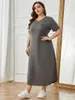 Dames Nachtkleding Plus Size Nachtjapon Effen Kleur V-hals Korte Mouwen Nachthemd Vrouwelijke Pyjama Jurk Borstzak Nachtkleding