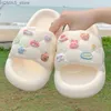 home shoes Cute Animals Decor Thick Sole Single Band Women Slippers Slides Bathroom Outdoor Beach Indoor Sandals Summer Couple Shoes Y240401