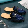 Slippers Italian Design Men's Mules Shoes Blue Rhinestone Half Casual Loafers Gold Sandals Slip-on