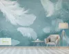 壁紙バカルカスタム任意のサイズ3Dノルディックグリーンフェザー壁画モダンアブストラクトアート壁紙壁フレスコリビングルームベッドルームペーパー