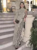 Sexy Asymmetrical Printed Pants Suit Elegant Single Shoulder Full Sleeved Long Top Set Spring Lady Fashion Streetwear outfits 240321