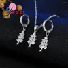 Conjunto de pendientes y collar con diseño de árbol de Navidad brillante, joyería con cristal CZ, venta al por mayor, colgante/collar/pendientes de plata de ley 925