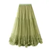 Gonne Donna Elegante Gonna lunga in tulle Attesa alta Tutu Fata A-Line Soffice volant Orlo pieghettato Maglia Midi