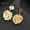 スタッドイヤリングNextVance 2024 Fasion Hollow Leaf Earring for Women Gold Color Simple Stainessスチールジュエリーギフト愛好家