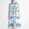 Casual Dresses Bohemian Women Chic Flower Printed Maxi Dress Spring Autumn Ladies Stand Collar Long Sleeve Lace-Up Belted Party Vestidos