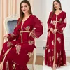 Casual Dresses for Women 2024 Autumn Muslim Fashion Dubai Abaya Printed Button Tape Trim Belted Kaftan Split Hem Party